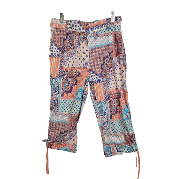 Chico's Beach Capris Pants Romantic Mixed Print Patched Summer Womens 1.5 (M) - Picture 1 of 13